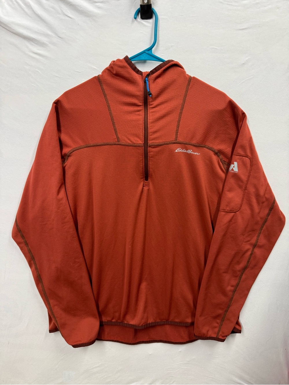 Eddie Bauer FreeHeat First Ascent Hoodie Men 2XL Orange Grid Fleece 1/4 Zip